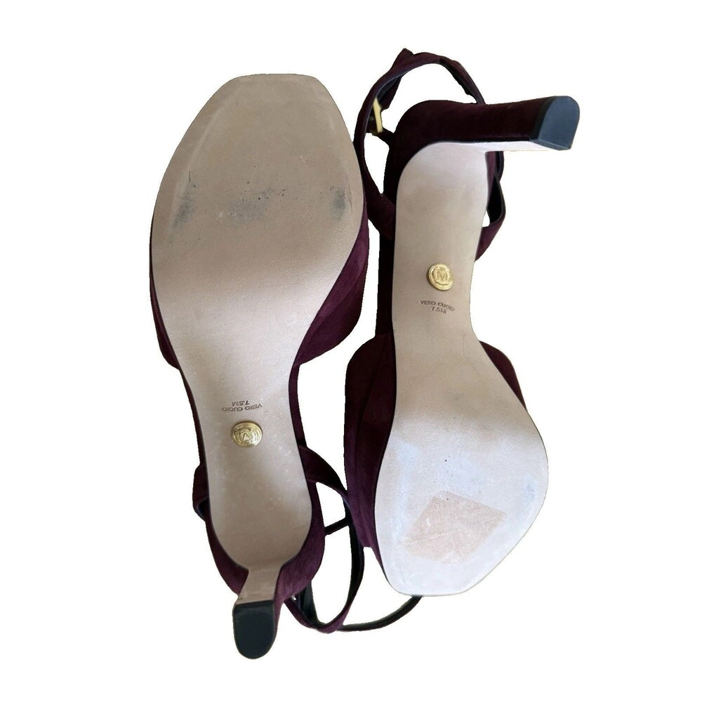 Womens Veronica Beard Burgundy Suede Platform Strappy Heels Sz 7.5 M Luxury EUC - Picture 14 of 16